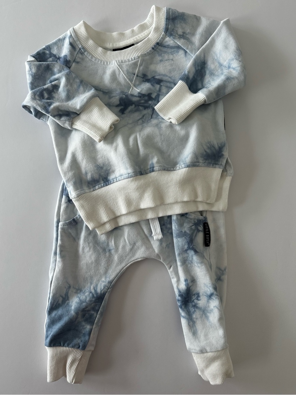 Little Bipsy Marble Blue White Tie Dye Matching Jogger Set, Boys 3-6 Months